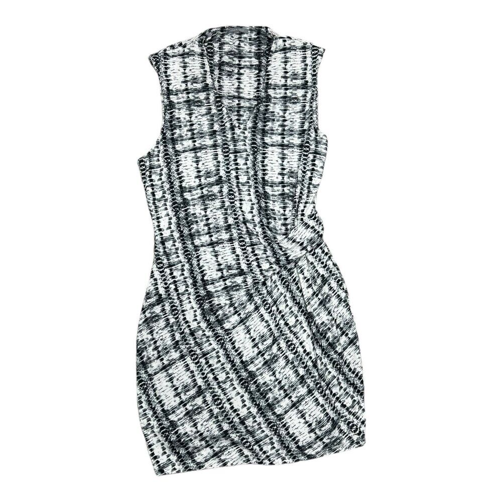 Lemon Tart Black White Sleeveless Side Ruche Sheath Dress M